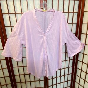 (S43) XL Pink Button Down V-neck Bell Sleeve Tunic Weekend by Suzanne Betro.